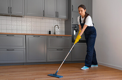 Hard floors machine-mopped during a general clean