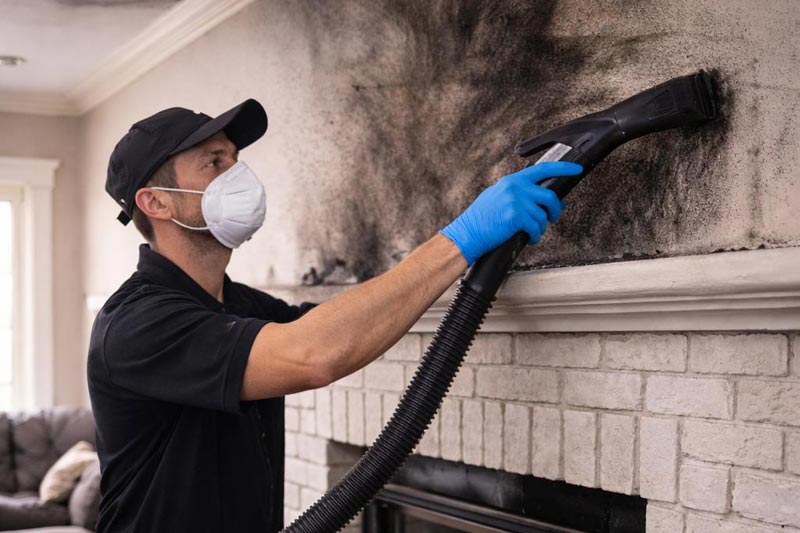 Smoke and soot residue removed from a wall after fire damage